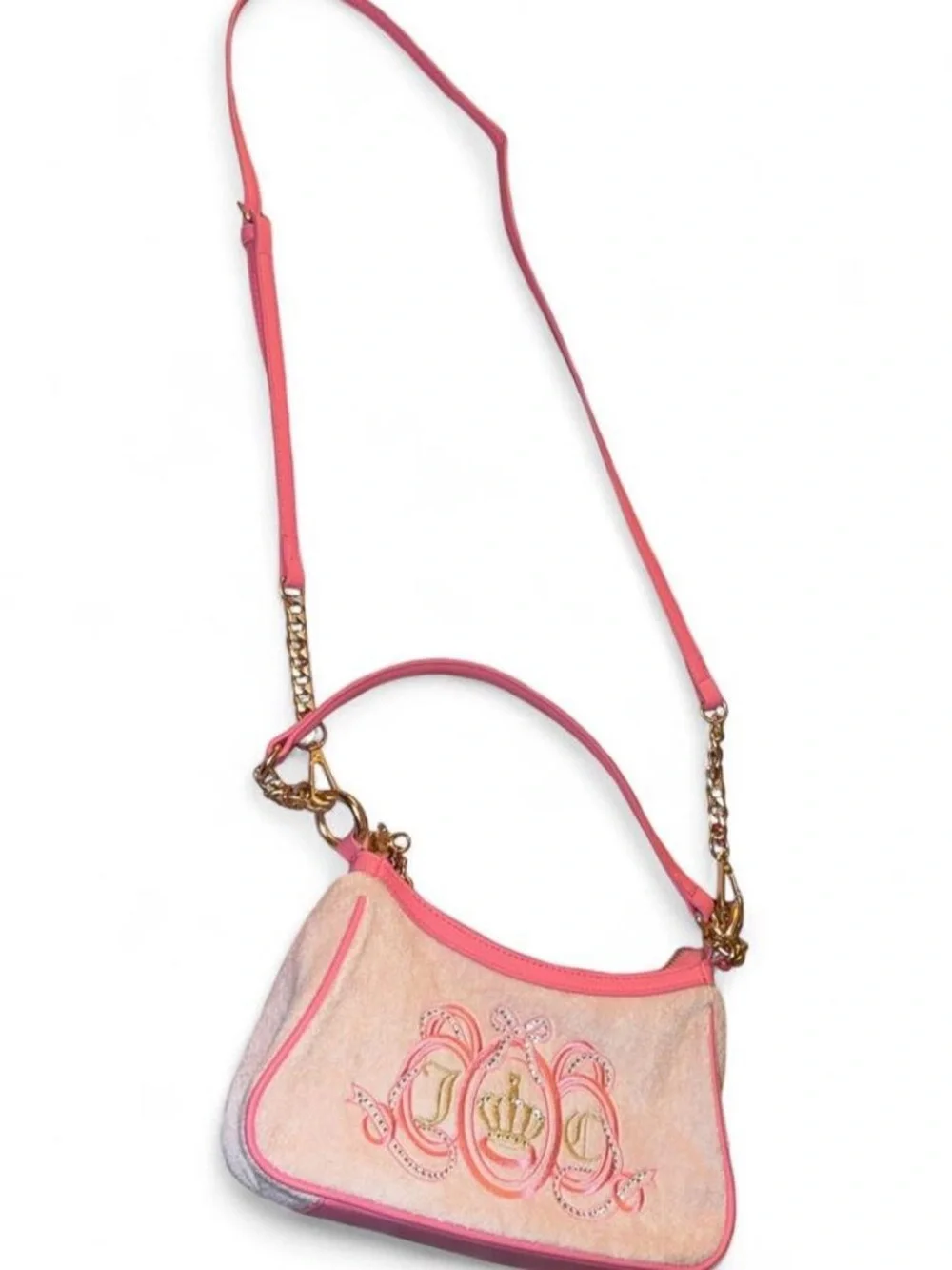 Juicy Couture Pink Embroidered Chain-Accent Shoulder Bag
